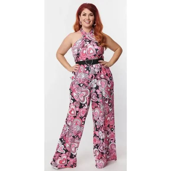 Smak Parlour Unique Vintage 1970’s Black Pink Psychedelic Heart Jumpsuit XL NWOT - Picture 4 of 5